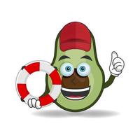 The Avocado mascot character becomes a lifeguard. vector illustration