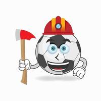 The Soccer Ball mascot character becomes a firefighter. vector illustration