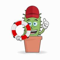 The Cactus mascot character becomes a lifeguard. vector illustration