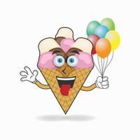 Ice Cream mascot character holding a balloon. vector illustration