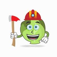 The Cabbage mascot character becomes a firefighter. vector illustration