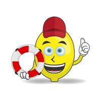 The Lemon mascot character becomes a lifeguard. vector illustration