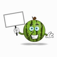 Watermelon mascot character holding a white blackboard. vector illustration