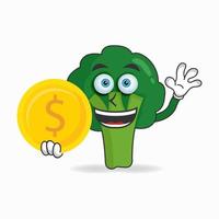 Personaje de mascota de brócoli con monedas. ilustración vectorial vector
