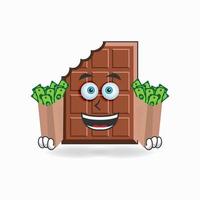 personaje de mascota de chocolate con dinero. ilustración vectorial vector