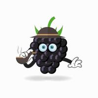 Grape mascot character smoking. vector illustration