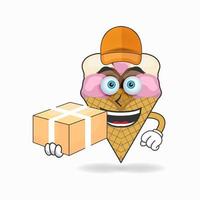The Ice Cream mascot character is a delivery person. vector illustration
