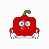 Red paprika mascot character with sad expression. vector illustration