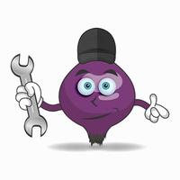 The Purple onion mascot character becomes a mechanic. vector illustration