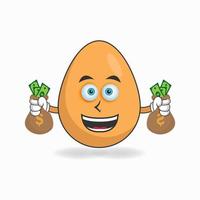 Egg mascot character holding money. vector illustration