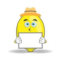 Lemon mascot character holding a white blackboard. vector illustration