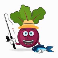 The Onion Purple mascot character is fishing. vector illustration