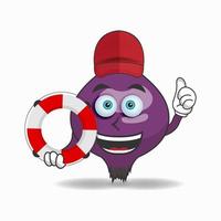 The Purple onion mascot character becomes a lifeguard. vector illustration