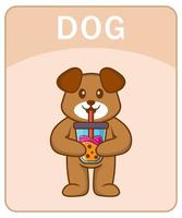 Alphabet flashcard with Cute dog cartoon character. vector