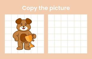 Copy the picture of a cute dog. Educational game for children. Cartoon vector illustration