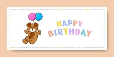 Happy Birthday banner with Cute dog cartoon character. Vector Illustration