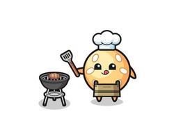 sesame ball barbeque chef with a grill vector