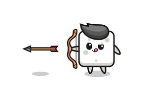 Ilustración del personaje de terrón de azúcar haciendo tiro con arco vector