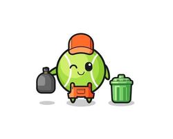 the mascot of cute tennis as garbage collector vector