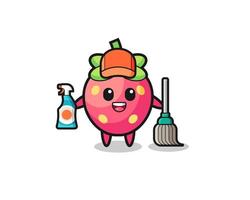 cute strawberry character as cleaning services mascot vector