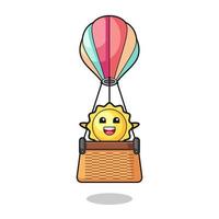 sun mascot riding a hot air balloon vector