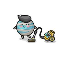 cute planet holding vacuum cleaner illustration vector