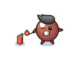 chocolate ball mascot illustration playing firecracker vector