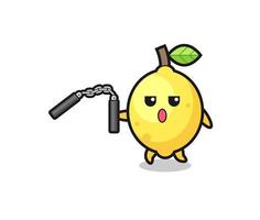 caricatura de limón usando nunchaku vector