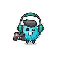 virus gamer mascot holding a game controller vector