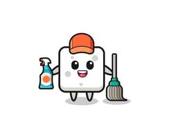 cute sugar cube character as cleaning services mascot vector