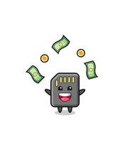 illustration of the memory card catching money falling from the sky vector