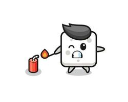 sugar cube mascot illustration playing firecracker vector