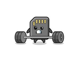 cartoon of memory card lifting a barbell vector