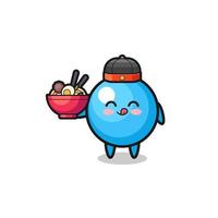 Bola de goma como mascota del chef chino sosteniendo un tazón de fideos vector