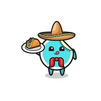 Pegatina mascota chef mexicano sosteniendo un taco vector