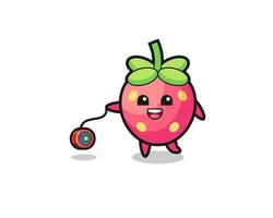 cartoon of cute strawberry playing a yoyo vector