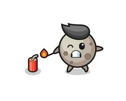 moon mascot illustration playing firecracker vector