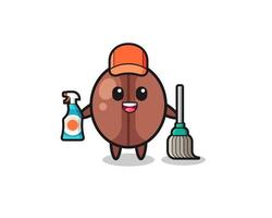 cute coffee bean character as cleaning services mascot vector