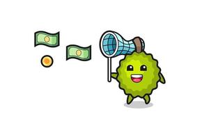illustration of the durian catching flying money vector