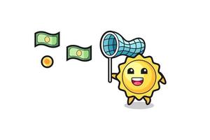 illustration of the sun catching flying money vector