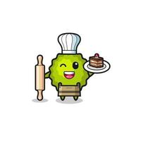 durian as pastry chef mascot hold rolling pin vector