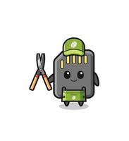 cute memory card as gardener mascot vector