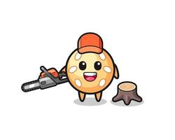 sesame ball lumberjack character holding a chainsaw vector