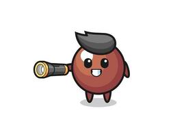 chocolate ball mascot holding flashlight vector