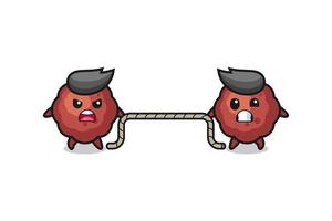 cute meatball character is playing tug of war game vector