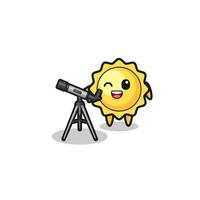 sun astronomer mascot with a modern telescope vector