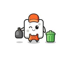 the mascot of cute sugar cube as garbage collector vector