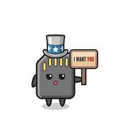 memory card cartoon as uncle Sam holding the banner I want you vector