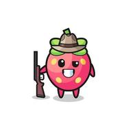 strawberry hunter mascot holding a gun