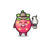 strawberry zookeeper mascot with a parrot vector